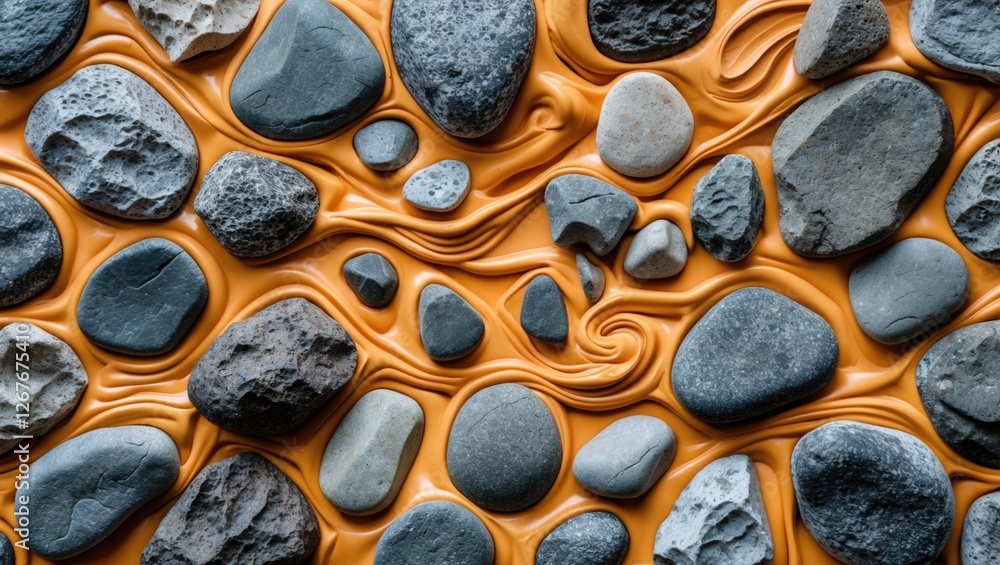 Poster abstract textured background featuring smooth stones intermingled with flowing putty-like material i