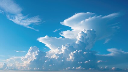 Majestic Cumulus and Cirrus Clouds Against a Clear Blue Sky Natural Phenomenon for Background and Weather Themes