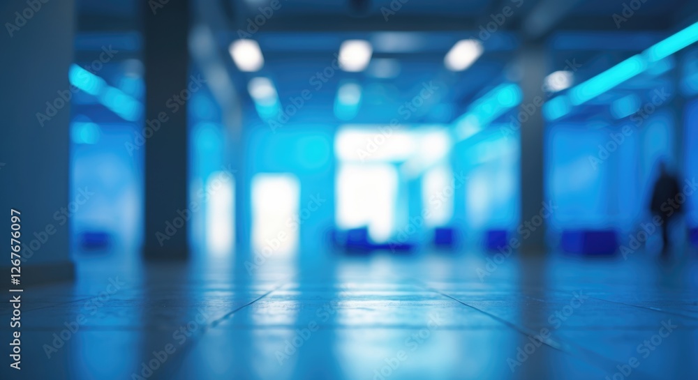 Poster abstract indoor space with blue lighting and blurred background creating a modern ambiance suitable 