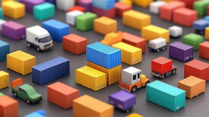 Fototapeta premium Colorful cargo containers and delivery trucks.