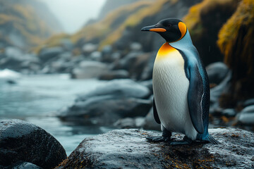 Fototapeta premium Majestic Emperor Penguin Standing Proudly by the Water's Edge
