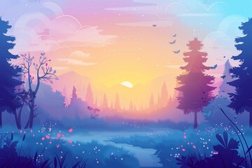 Naklejka premium A simple cartoon Gradient of beautiful landscape background illustration