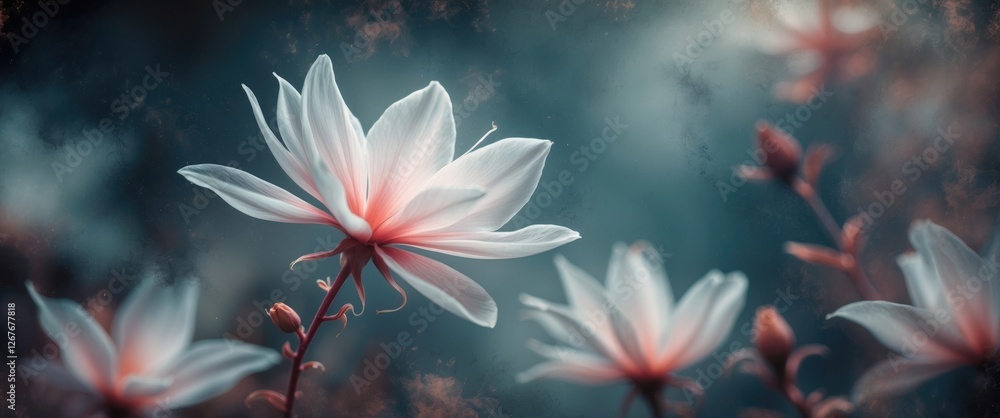 Poster ethereal floral abstract with soft blurred petals and dreamy background for enchanting design and te