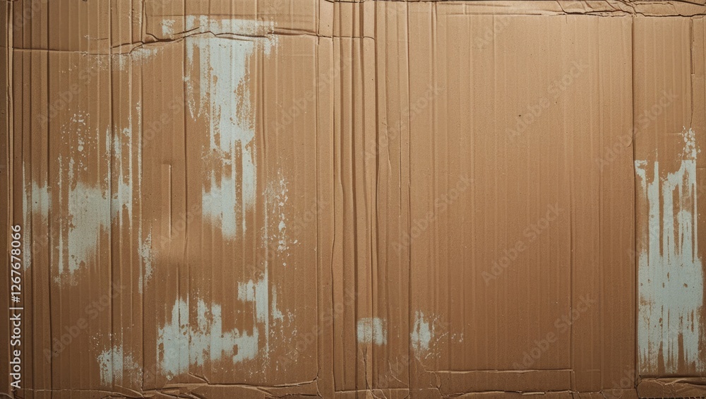 Poster textured brown recycled corrugated cardboard surface with bleached mottling and grunge for backgroun
