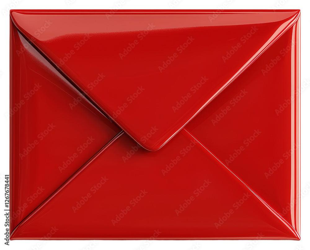 Poster close up shiny red envelope represents communication in transparent background