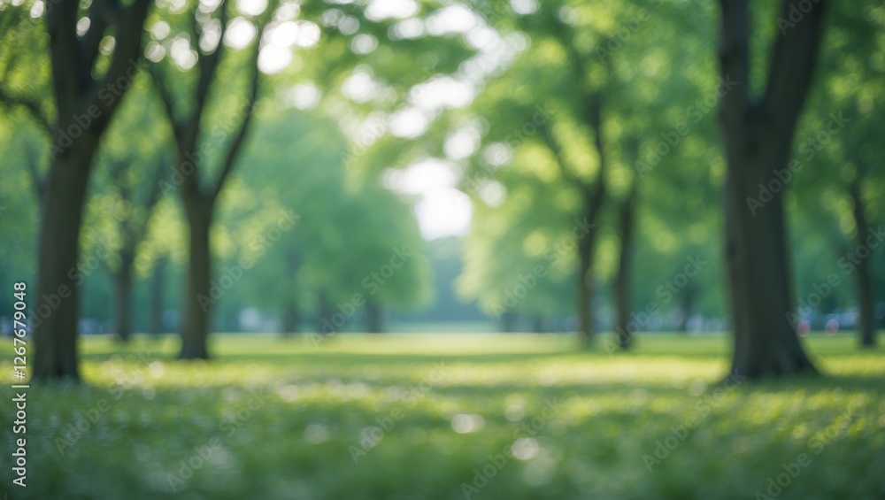 Poster abstract blurred green tree park landscape with soft focus and space for text in nature background