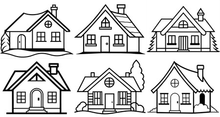 Cottage Outline Coloring Page Printable Line Art Drawing