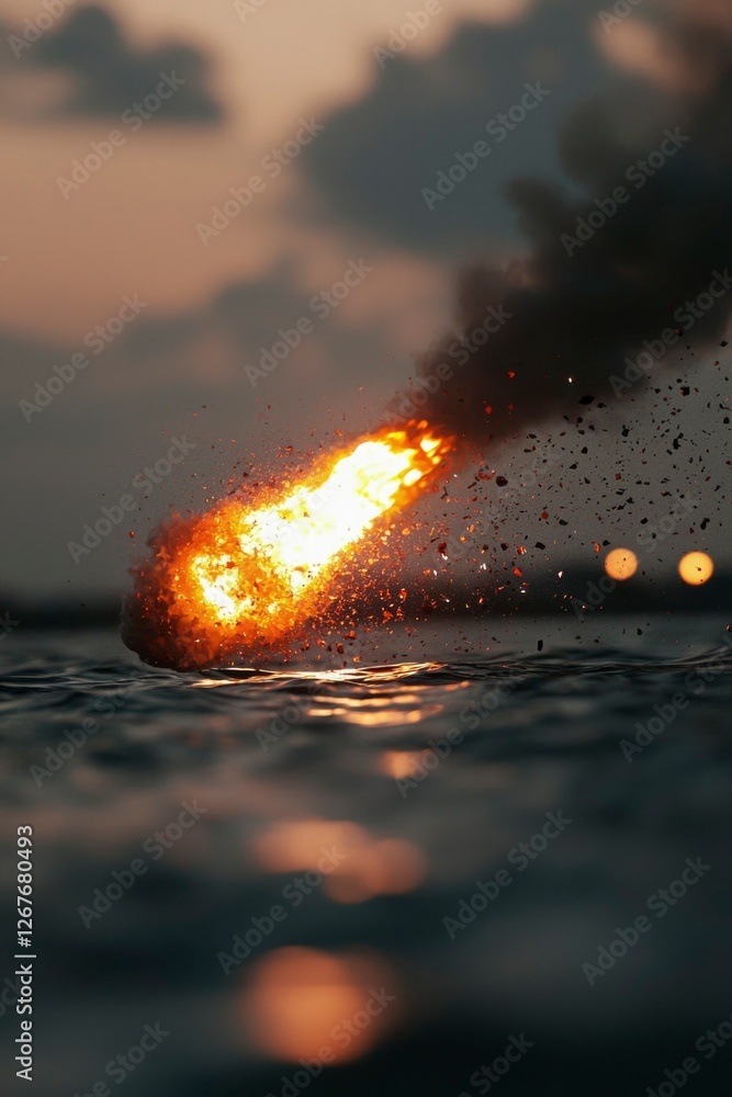 Canvas Prints fireball erupts over water at dusk, creating a dramatic and fiery display