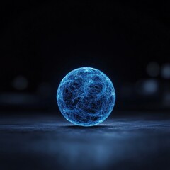Glowing blue energy sphere on dark surface