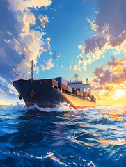 Fototapeta premium A large tanker ship transporting containers across the ocean. Neural network AI generated art