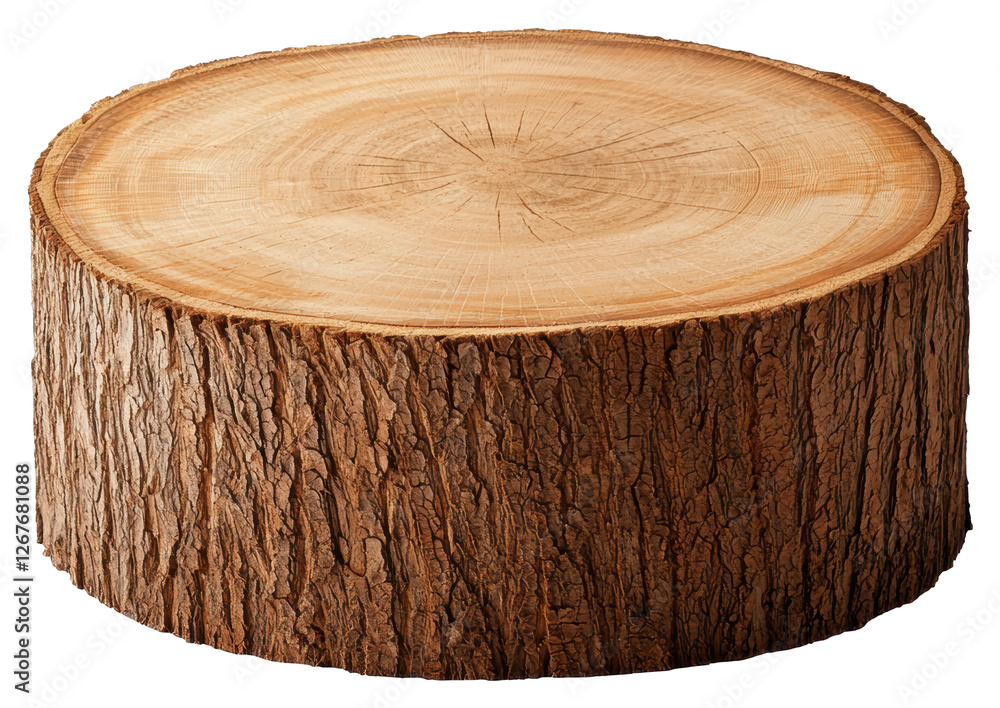 Aufkleber cross section of a tree trunk with concentric growth rings on transparent background