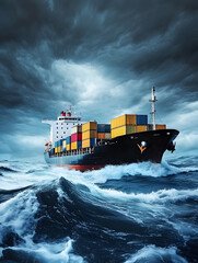 A large tanker ship transporting containers across the ocean. Neural network AI generated art