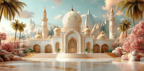 3d illustration of an exquisite mosque building.