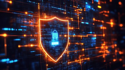 Obraz premium Digital Shield Cyber Security Data Protection Network Safety Abstract Technology Background