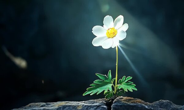 Flower growing in stone crack light and shadow peace hope life resilience concept
