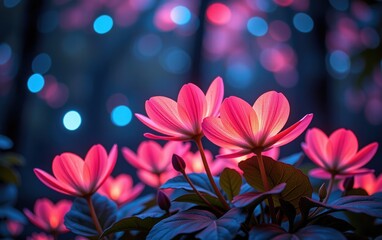 Fototapeta premium stunning close-up of vibrant, glowing flowers in full bloom, illuminated with soft golden light. The petals exhibit 