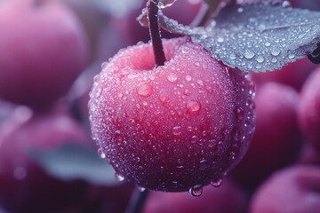 Crimson Apple Jewel, A Symphony of Dewdrops on a Fresh Orchard Delight