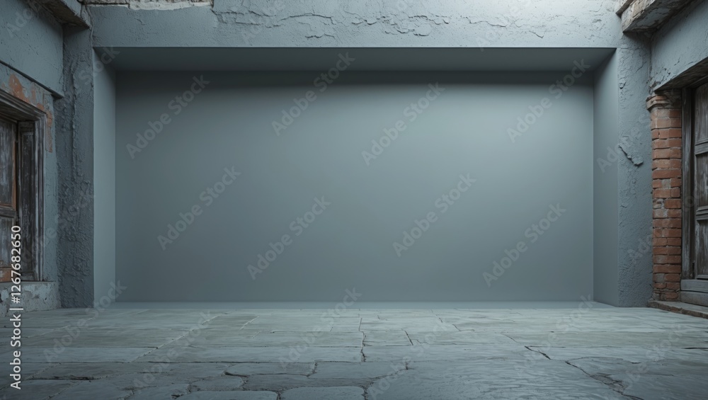 Poster minimalist grey background with textured walls and flooring ideal for presentations, displays, or ar