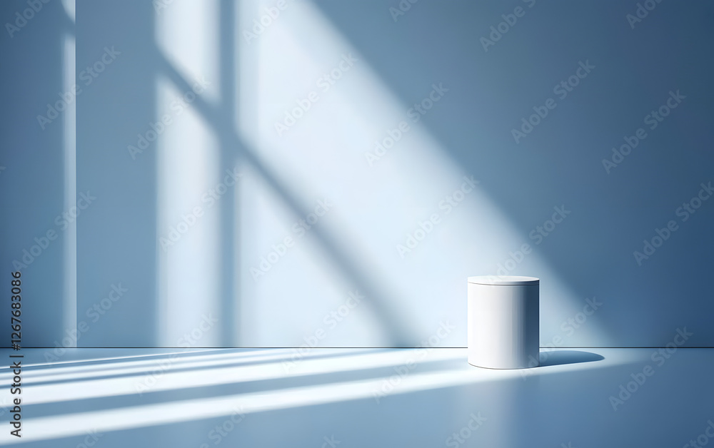 Aufkleber minimalistic modern product placement background with shadow on blue smooth wall. mockup for present