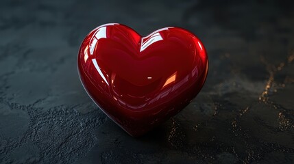 Fototapeta premium Red heart on dark textured surface; Valentine's Day symbol; decorative; graphic design