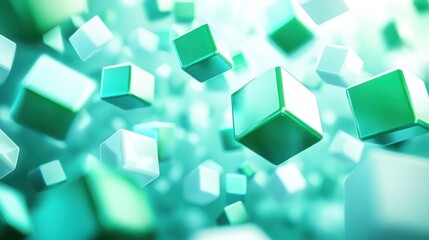 Abstract background of floating cubes in teal and white. Use Stock photo