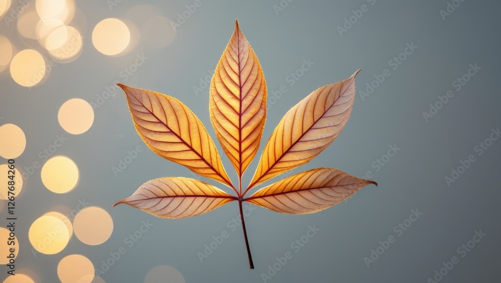 Poster elegant autumn leaf illuminated against a soft blurred background creating a serene and artistic nat