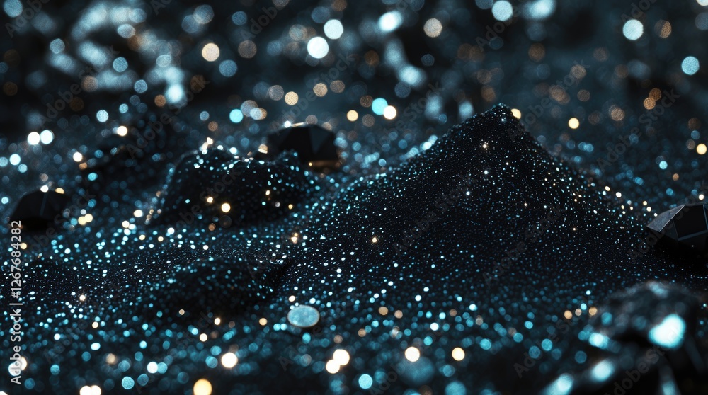 Poster sparkling black glitter background with blue accents creating a shimmering texture ideal for design 