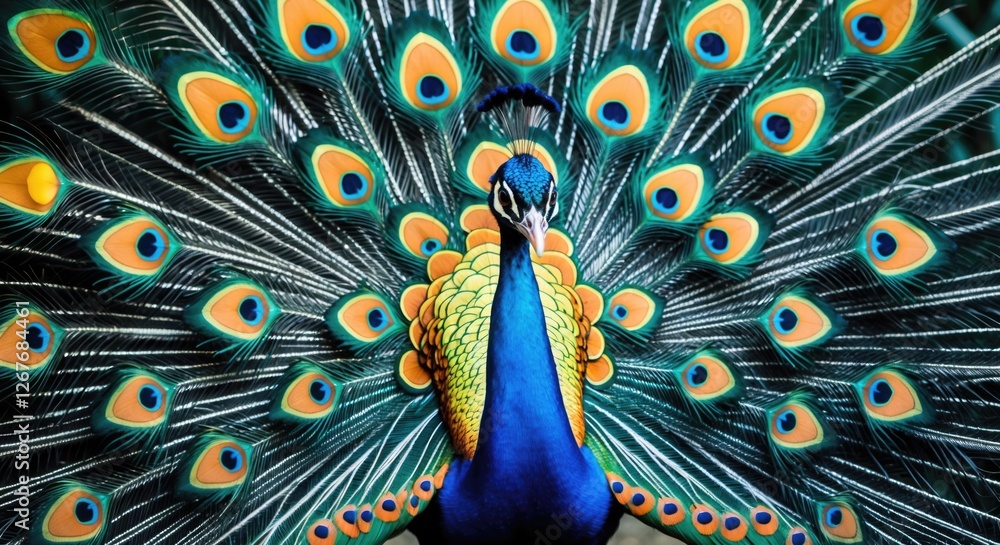 Poster vibrant peacock tail displaying colorful patterns creating an enchanting abstract background for art