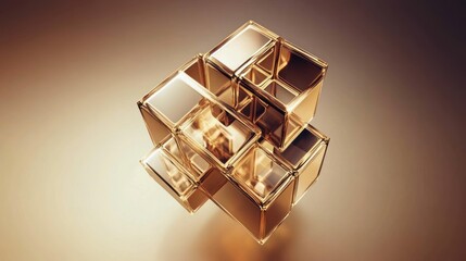 Abstract Golden Cubes: A Symphony of Interlocking Forms