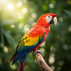 Fototapeta premium red,blue and yellow macaw on branch.
