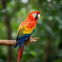 red,blue and yellow macaw on branch.