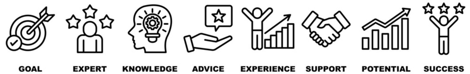 Consulting banner web icon vector illustration concept for business consultation with an icon of goals, expert, knowledge, advice, experience, support