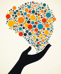 A person is grasping a vibrant, multicolored circle, showcasing vivid colors and textures that draw attention to the object in their hand.