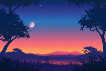 A simple cartoon Gradient of beautiful landscape background illustration