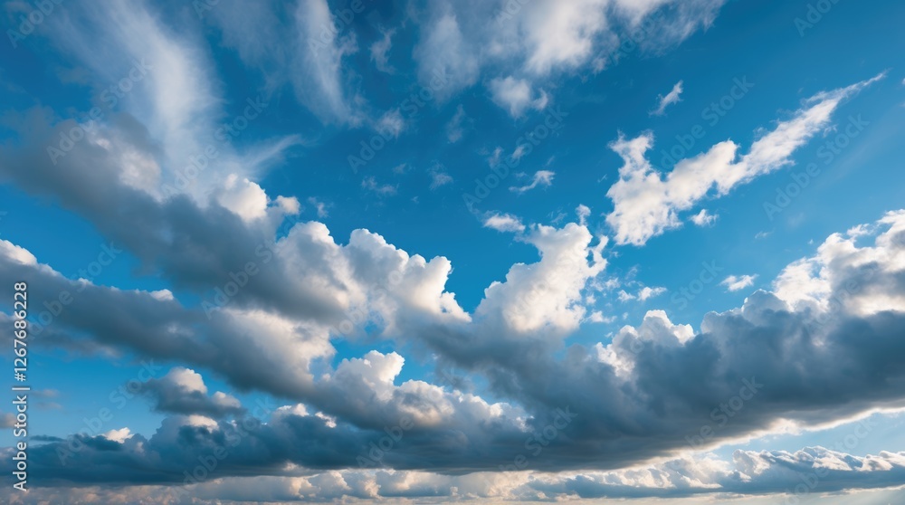 Poster expansive blue-gray sky with dynamic clouds creating a serene atmosphere ideal for nature and landsc