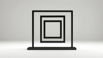 Black square structure composed of nested squares isolated on a white background showcasing minimalist design and geometric elegance.