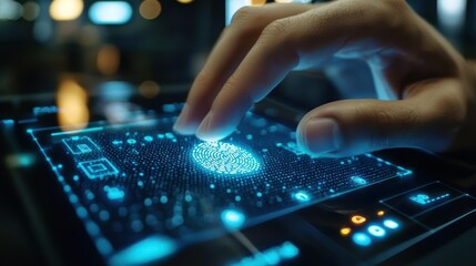 Hand interacting with digital fingerprint scanner