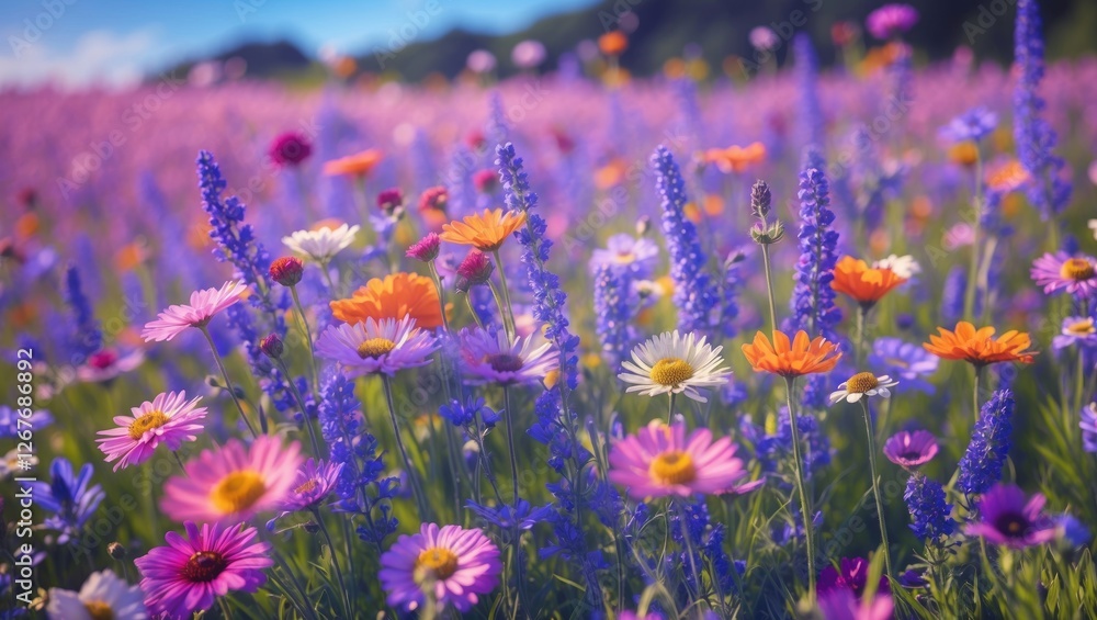 Poster vibrant meadow flowers in bloom displaying a beautiful nature scene ideal for design and background 