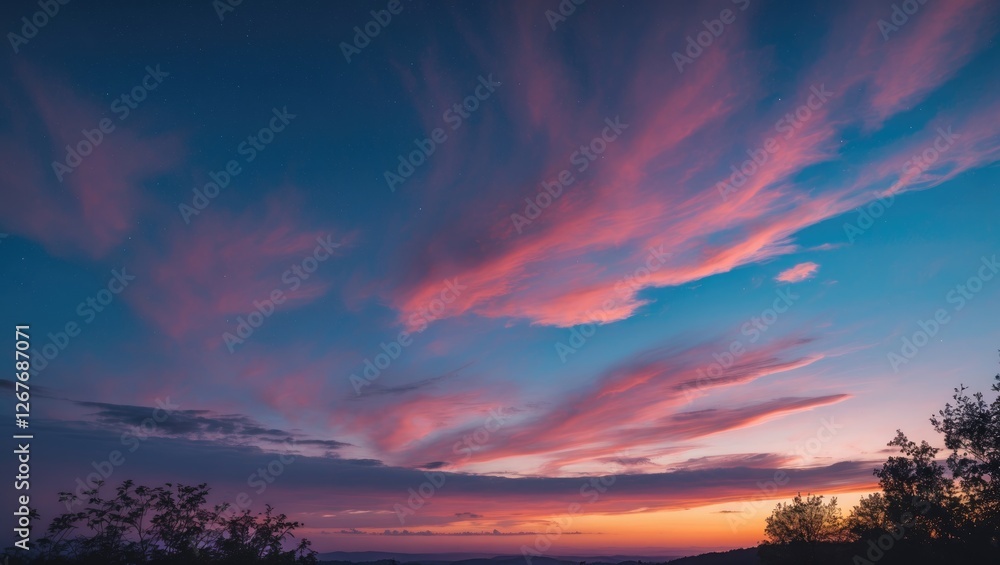 Poster twilight sky with colorful clouds and space for text background in scenic landscape