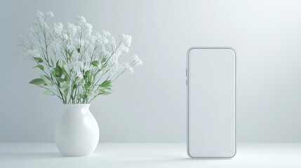 white Baby's Breath and phone in modern room