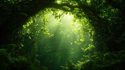 Fototapeta premium Enchanted Forest with Sunlight Filtering Through Lush Greenery