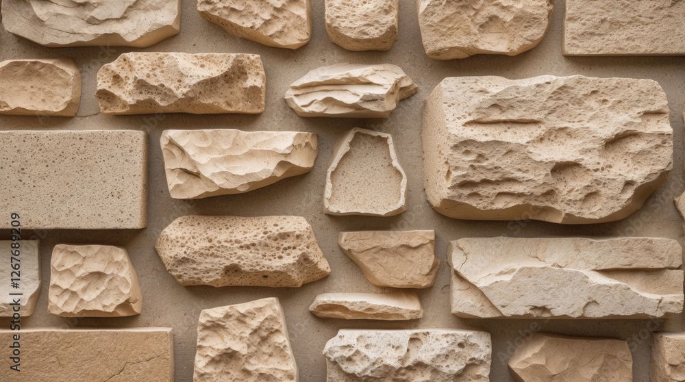 Aufkleber beige stone texture wall background showcasing various shapes and surfaces in high resolution ideal 