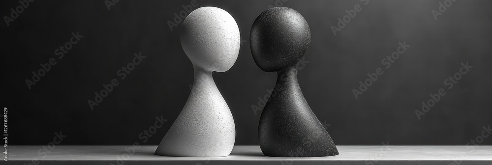 Poster black and white abstract figures symbolize duality and contrast in design setting