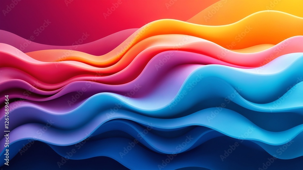 Fototapete Abstract playful color waves in vibrant hues. The flowing patterns create a dynamic and energetic design