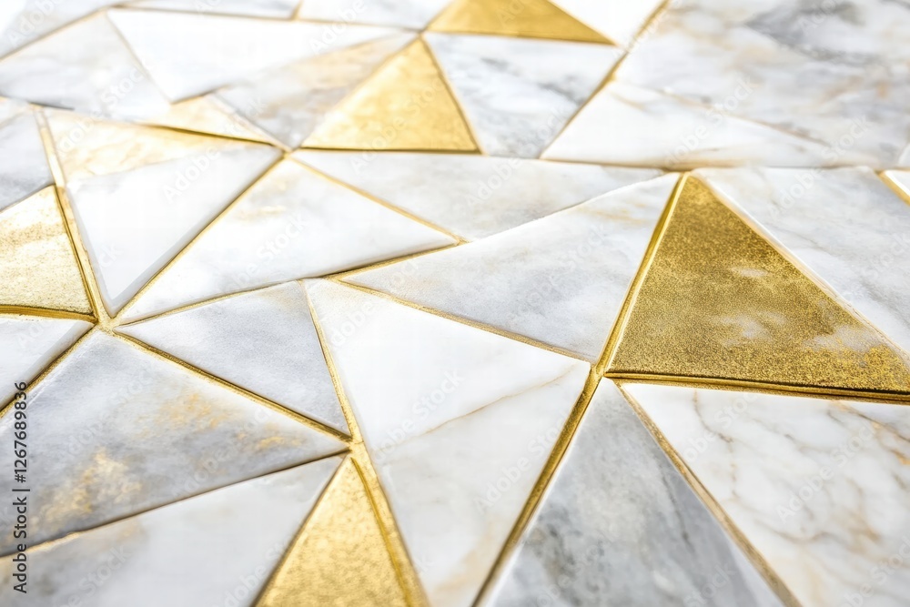 Poster elegant white and gold marble pattern showcasing intricate triangular design and textures