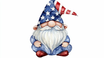 Obraz premium Gnome Patriot Watercolor Illustration