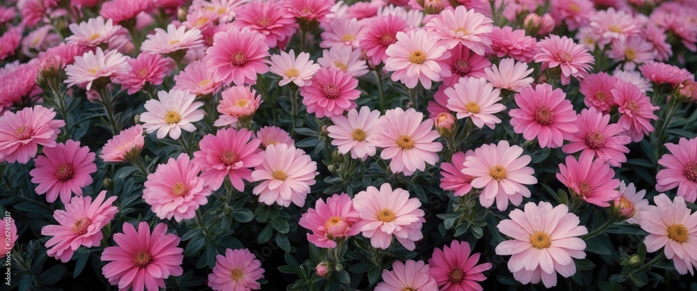 Poster vibrant display of pink flowers in bloom with ample space for text overlay and design elements