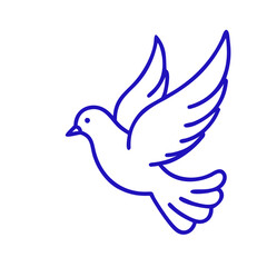 Obraz premium Dove icon flying gracefully, symbolizing peace and freedom, blue outline, modern design