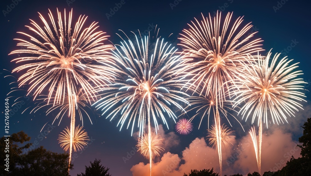 Poster vibrant fireworks display in night sky with ample space for text creation and celebration themes
