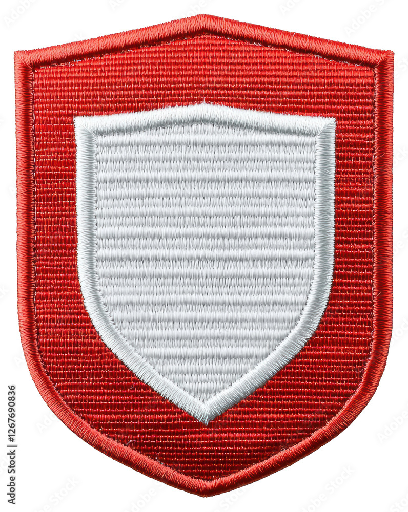 Aufkleber embroidered red shield patch with a white inset frame design on transparent background